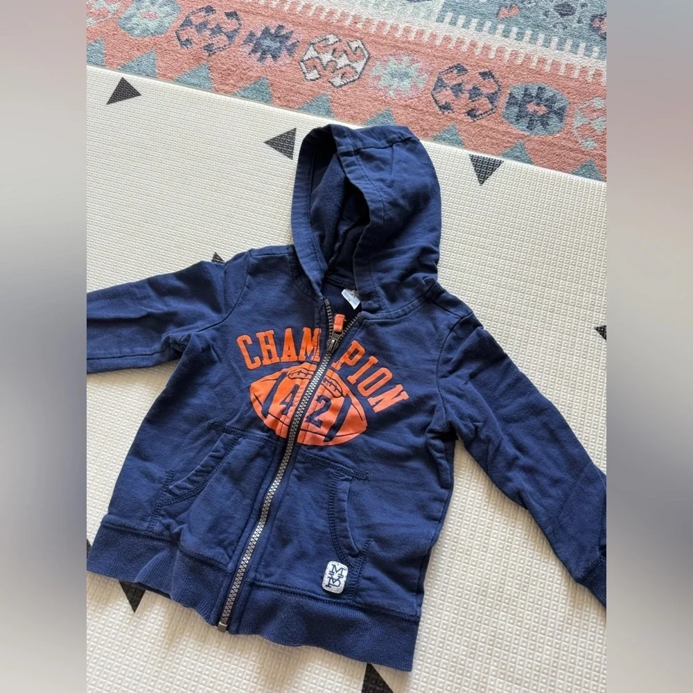 Carter's|Baby boy Navy Blue Toddler full zip hoodie sweater,CHAMPION in Orange•